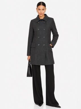Whistles Charcoal Grey Wool Blend Pea Coat Overcoat Size 4 Double Breasted